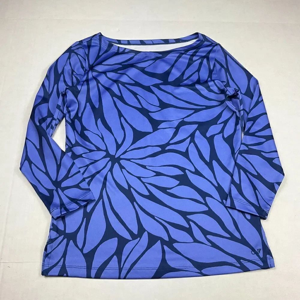 Vineyard Vines Womens Stretchy Blouse Blue Printed 3/4 Sleeve Casual Top XXS 2XS